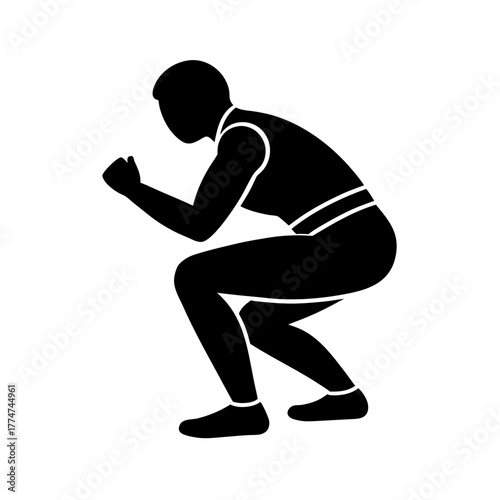 Dynamic Person Silhouette in Squat Position for Fitness and Workout Icon Designs