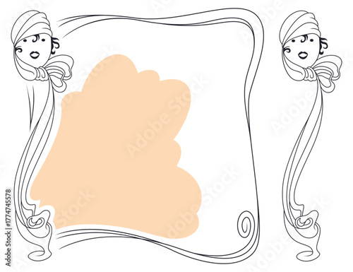 Frame with beautiful girl in vintage style for decoration.