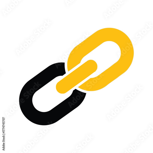 Black and yellow chain link icon isolated on transparent background, connection concept