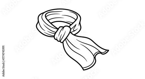 Hand drawn sketch of a simple scarf tied in a knot on a white background