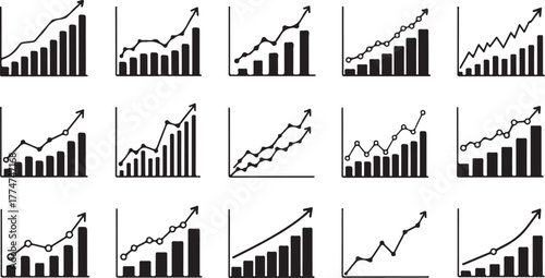 Bar charts with upward trending line graphs growth progress
