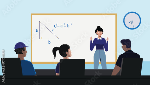 Math Teacher Explaining Pythagorean Theorem to Students
