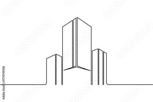 Modern office building continuous line art simple outline design
