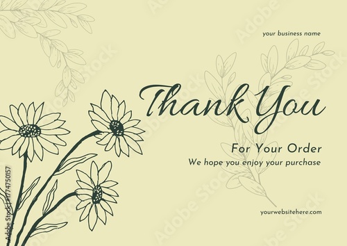 Greeting card template design, thank you card with floral background, thank you card. day 182