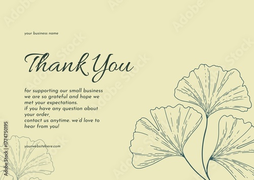 Greeting card template design, thank you card with floral background, thank you card. day 185