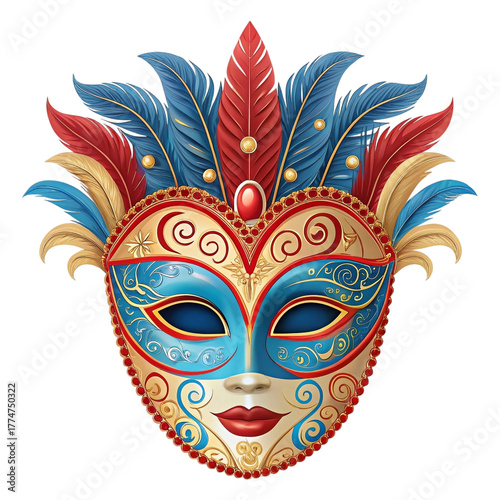 Ornate Venetian Masquerade Mask with Feathers and Gold Accents