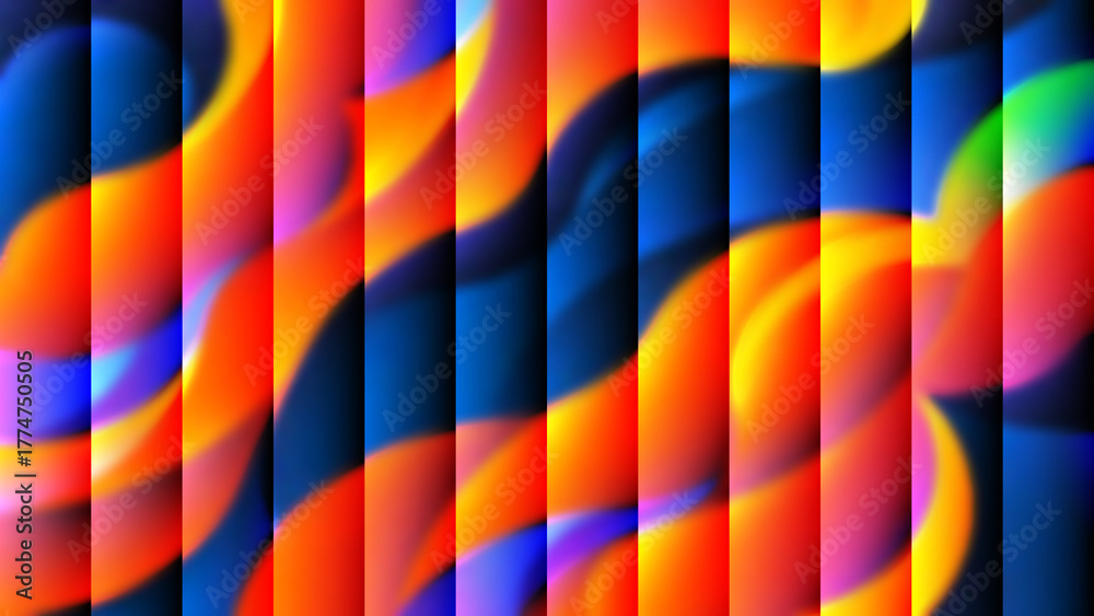 Obraz premium Vibrant fluid gradient waves blending orange, blue, and magenta tones in a smooth abstract motion design