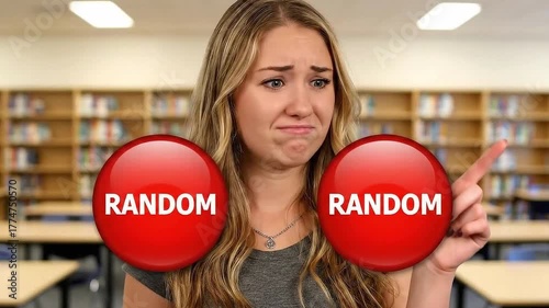 Woman Chooses Between Two Buttons