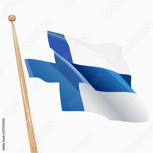 Stylized finnish flag waving against white background symbolizing nationality