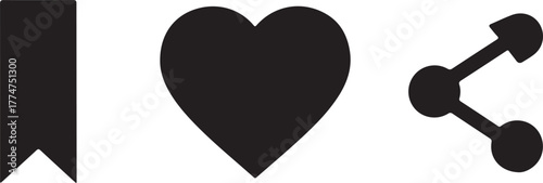 Black bookmark heart share icons symbol