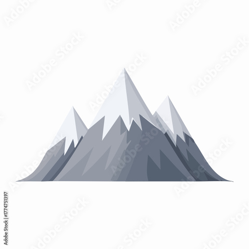 Stylized mountain illustration with snow peaks on a white background