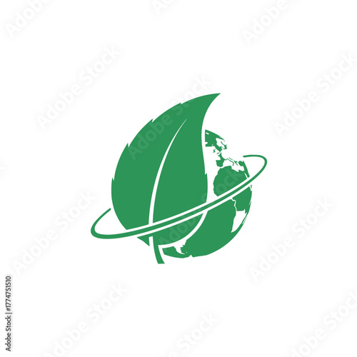 Eco-Friendly Earth A green leaf encircles the globe promoting environmental sustainability
