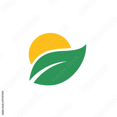 Vibrant green leaf gently embracing a radiant golden sun, symbolizing natural growth, eco-friendly principles, and sustainable energy, perfect for environmental themes and fresh beginnings