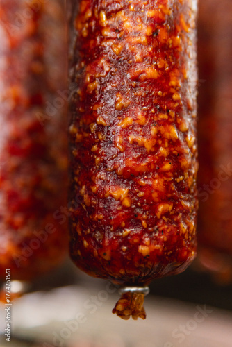 Smoked sausage production line in the factory