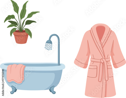 Self-Love Slow Living Pack with Bath Items

Wellness Objects for Relaxation and Comfort

Self-Care Illustration Set with Robe and Bathtub