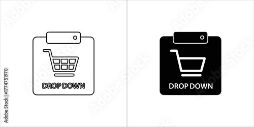 Dropdown shopping cart icon with text on