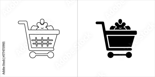 Shopping cart icon with items inside, outline and filled versions