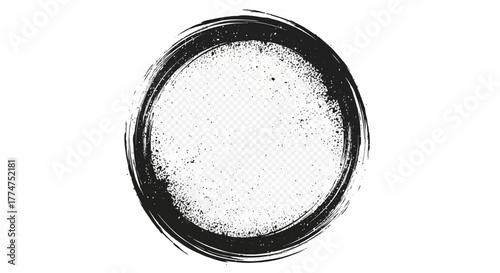 A black ink brush stroke circle with a textured white background inside.