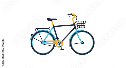 A classic city bicycle with a front basket and rear rack, illustrated in a flat vector style on a white background.