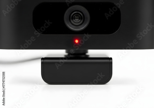 Webcam technology device with red light indicator on transparent