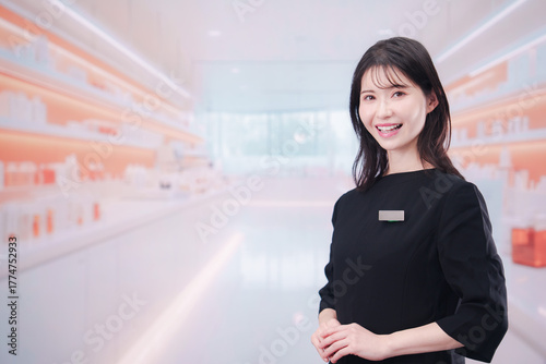 コスメストアで接客をする若い女性店員