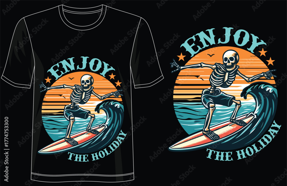 Naklejka premium Enjoy The Holiday typography t-shirt design, vacation vibes shirt, summer travel tee, beach holiday apparel, festive season graphic t-shirt, relaxation and adventure design tee