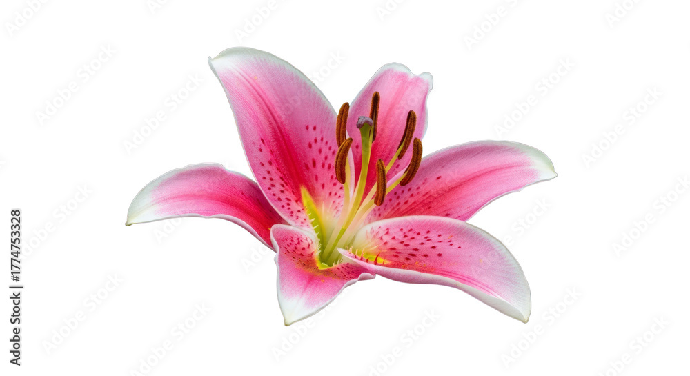 Fototapeta premium Isolated pink lily flower floral blossom bloom petal closeup view on transparent background