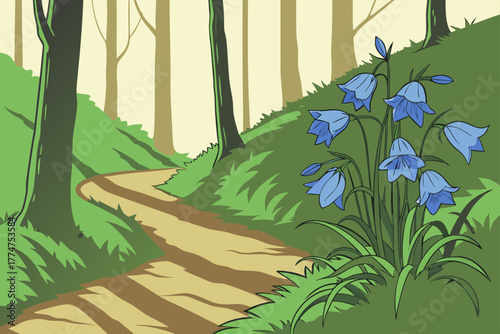 Cluster of harebells along forest trail in Jasper National Park Alberta