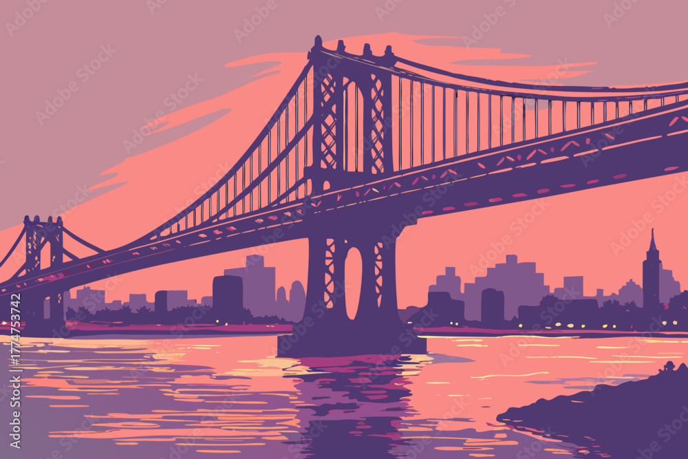 Obraz premium Bridge lights glowing over Hudson River in New York City