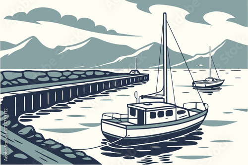 Boats moored in harbor near Reykjavik Iceland