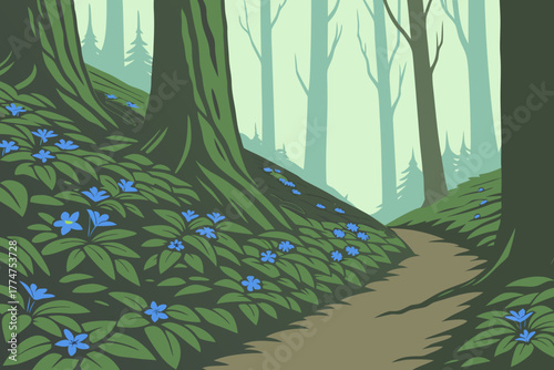 Blue petals brightening forest floor in Tongass National Forest Alaska