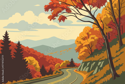 Autumn colors along the Blue Ridge Parkway, North Carolina.