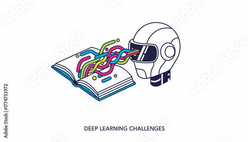 Deep Learning Knowledge Transfer Illustration: AI Robot Head Absorbing Educational Data Streams from an Open Book