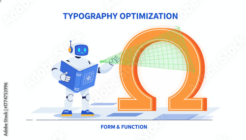 AI Robot Analyzing and Optimizing Typography for Better Form and Function in Graphic Design