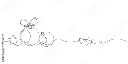 merry christmas decoration,continues one single line hand drawing sketch. for design template winter holiday banner, card, invitation. Editable stroke