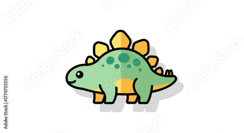 Cartoon Style Cute Stegosaurus Dinosaur with Plates Prehistoric Animal Illustration