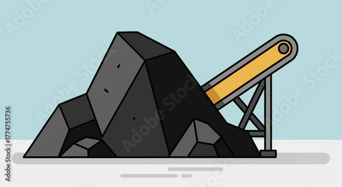 Modern Flat Design Detailed Coal Mining Scene Illustration with Conveyor Belt