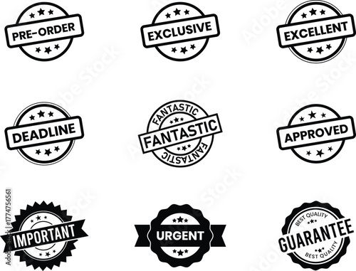 Vintage quality Stamp badges set. Guaranteed, premium quality, urgent, exclusive, important. black stamp vector set collection