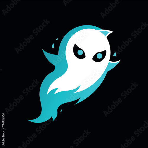 Floating Ghost with Glowing Eyes and Smoke Trail Logo Vector