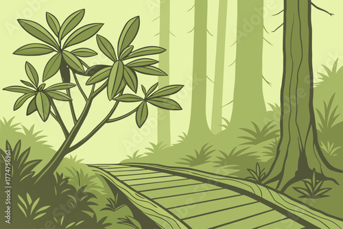 Labrador tea near wooden boardwalk in Tongass National Forest Alaska