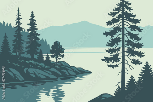 Lake and pine forest view in Whistler, British Columbia.