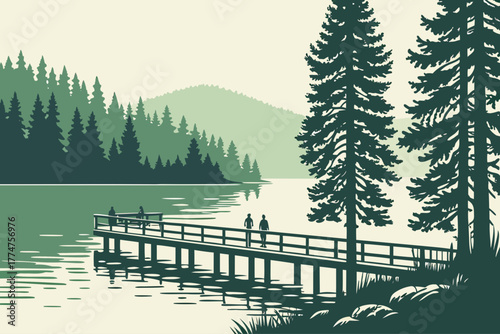 Lakeside pier and pine forest near Coeur d’Alene Idaho