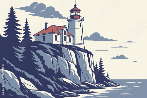 Lighthouse on cliffs near San Diego California