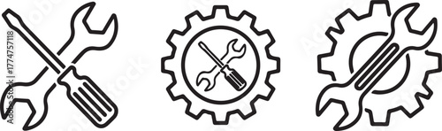 Crossed wrench and screwdriver with gear tools repair