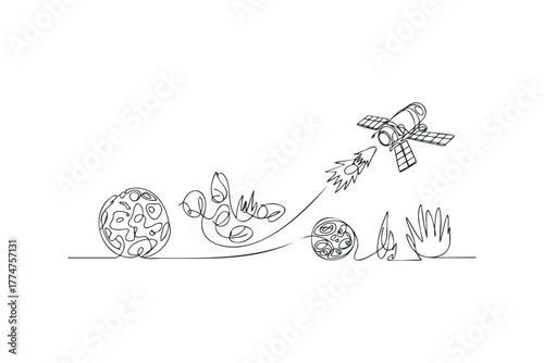 Satellite journey through planets and nebulas