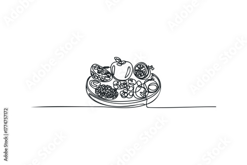 Continuous line drawing of a fruit platter
