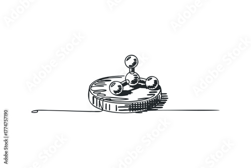 Hand drawn molecular structure on cylindrical base