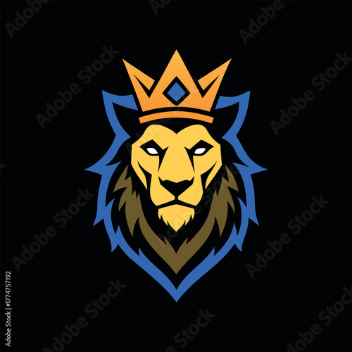 Majestic Lion Head with Metallic Texture Glowing Logo Vector