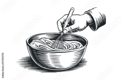 Hand whisking creamy mixture in a bowl
