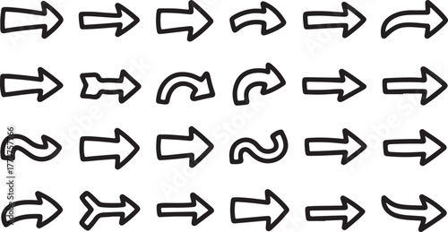 Hand drawn directional indicators pointing right and curved arrow